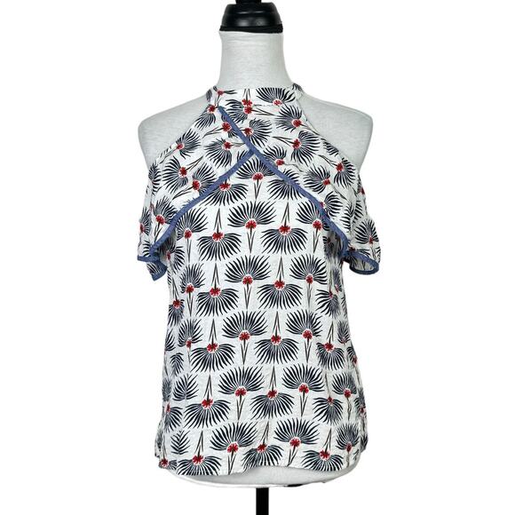 THML Floral Print Crossover Neckline Cold Shoulder Lightweight Summer Top - Picture 2 of 13